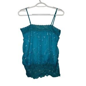 Vanity‎ lace trim sheer lined cami tank top womens small y2k fairy coquette
